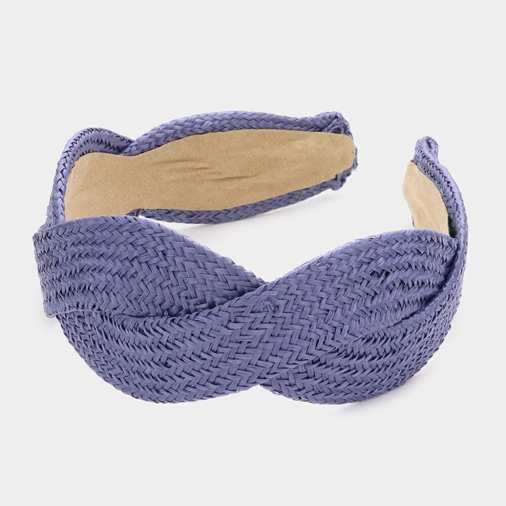 Blue Boho Twisted Wavy Straw Headband